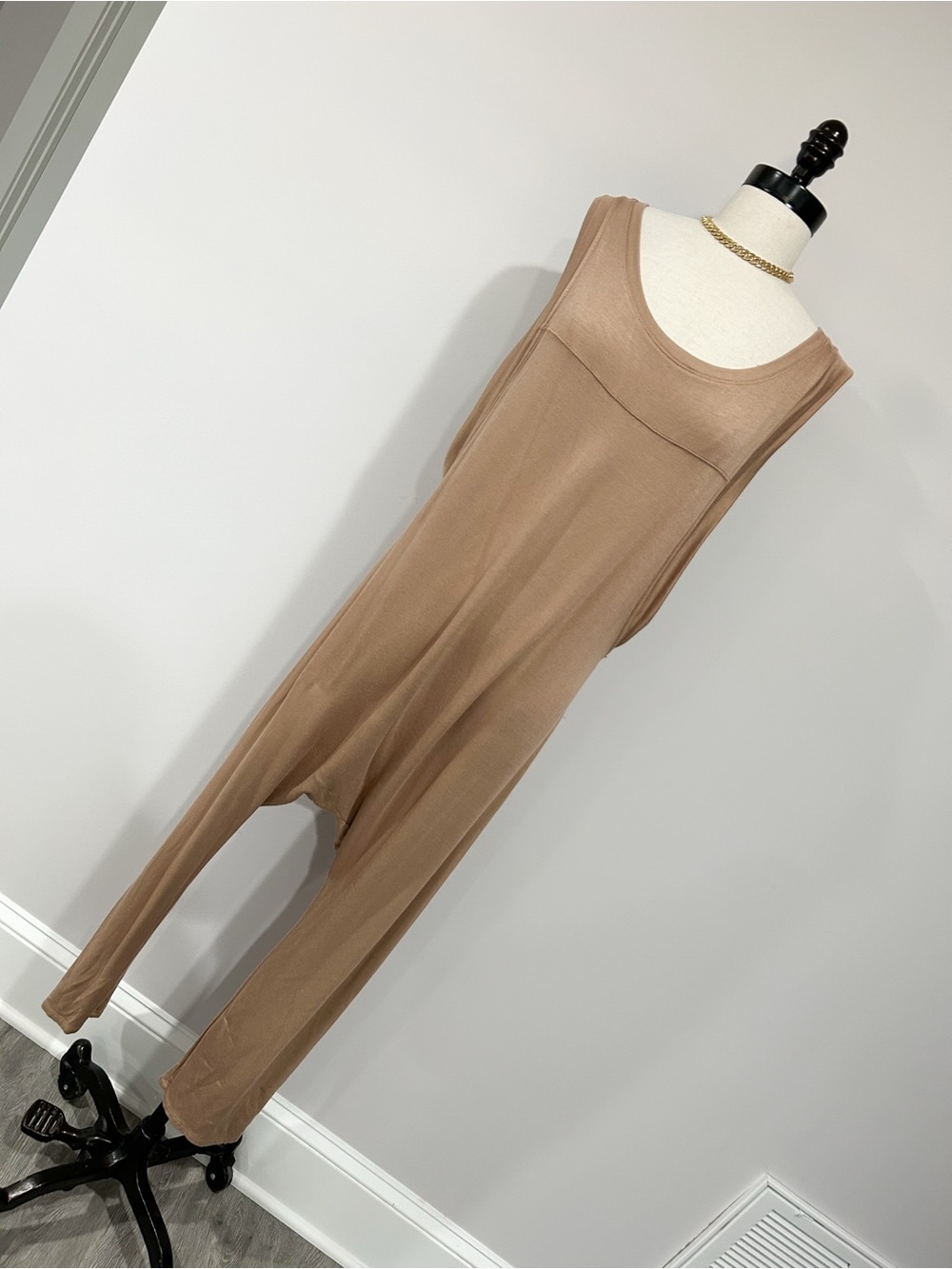 Francesca's Collections Taupe Scoop-Neck Jumpsuit